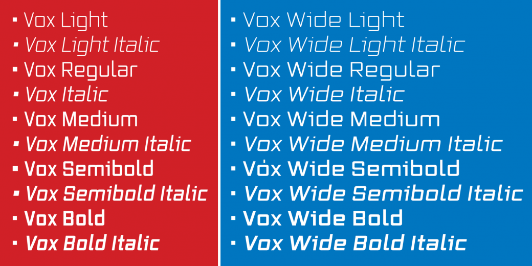 Пример шрифта Vox Wide Light Italic